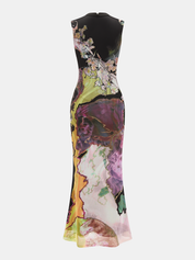 Bezramienna Kwiatowa Sukienka Maxi Cheongsam