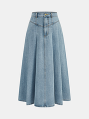 Zestaw kamizelki z denimu i plisowanej spódnicy midi