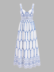 Boho Kwiatowy Wzór Sukienka Maxi z Wycięciem