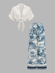 Kręcony Crop Top i Spodnie w Print Toile