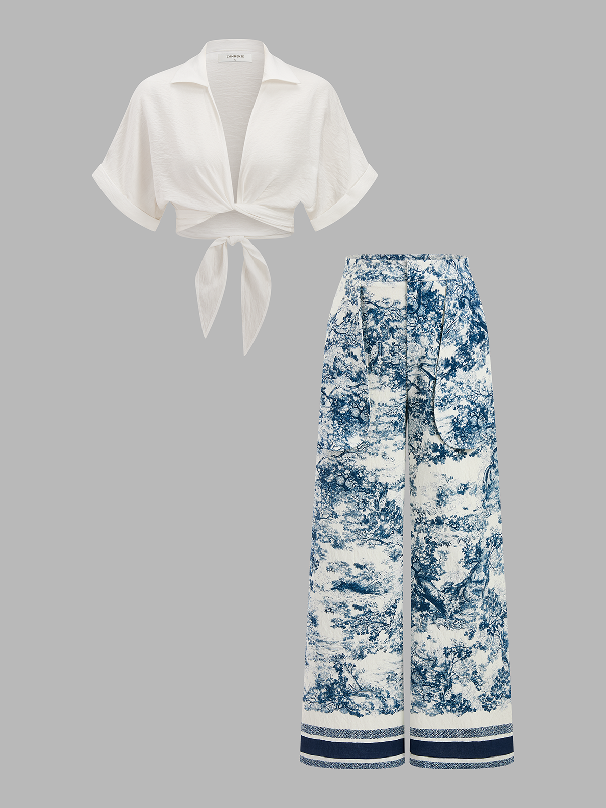 Skręcony Crop Top i Spodnie w Wzór Toile