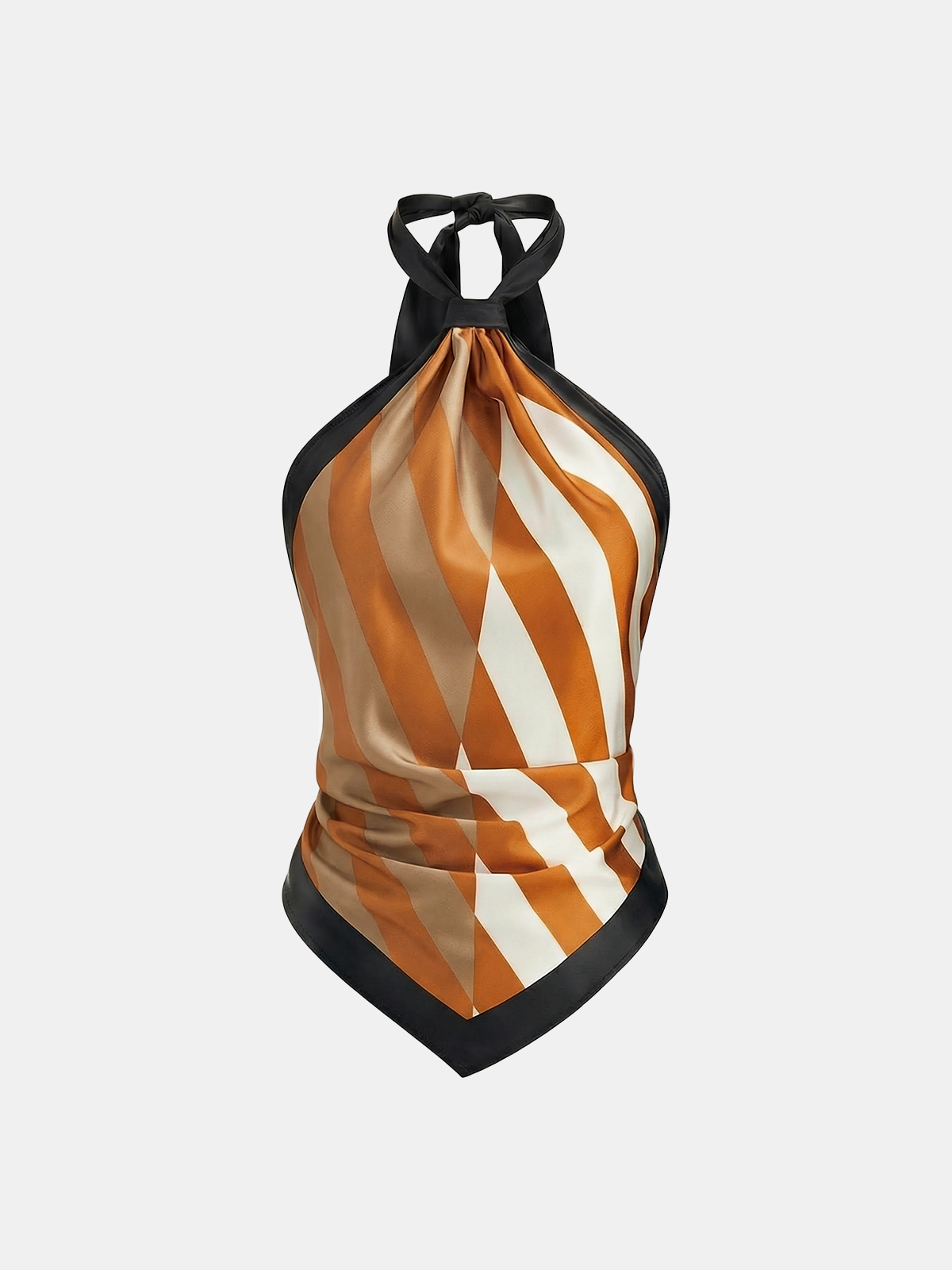 Geometriczny Satynowy Top Halter w Paskach