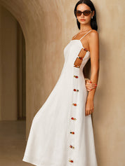 Sukienka midi z dekoltem w kształcie litery "V" z mieszanki lnu