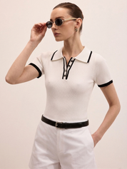 T-shirt polo z krótkim rękawem w prążki
