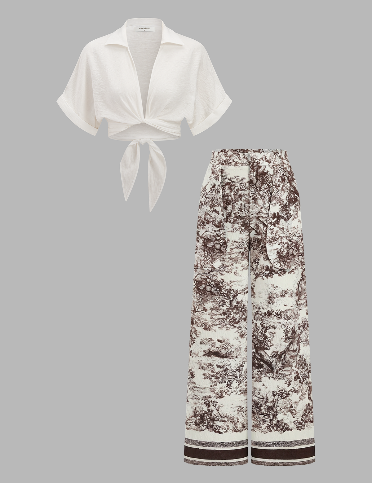 Kręcony Crop Top i Spodnie w Print Toile