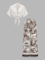 Kręcony Crop Top i Spodnie w Print Toile