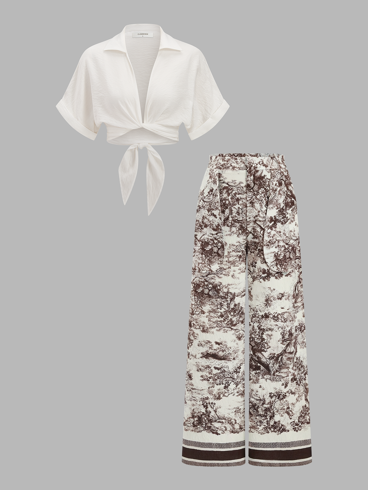 Skręcony Crop Top i Spodnie w Wzór Toile
