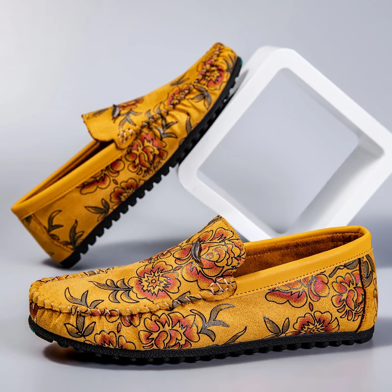 Skórzane loafersy z kwiatami