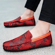 Skórzane loafersy z kwiatami