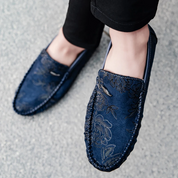 Skórzane loafersy z kwiatami