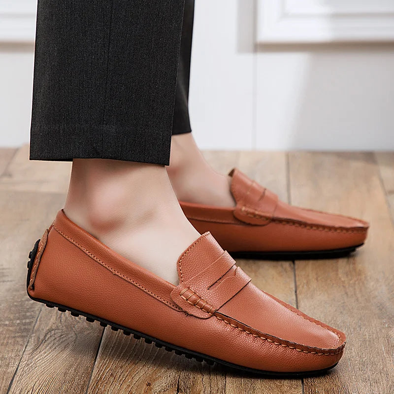 Casual skórzane letnie loafersy