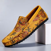 Skórzane loafersy z kwiatami