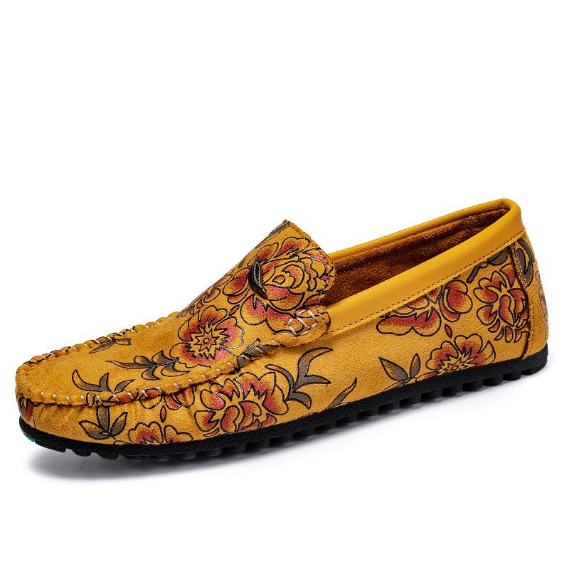 Skórzane loafersy z kwiatami