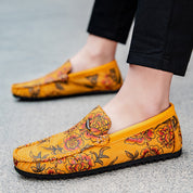 Skórzane loafersy z kwiatami