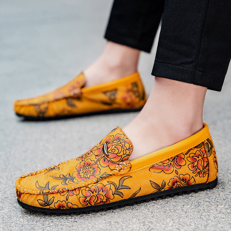 Skórzane loafersy z kwiatami