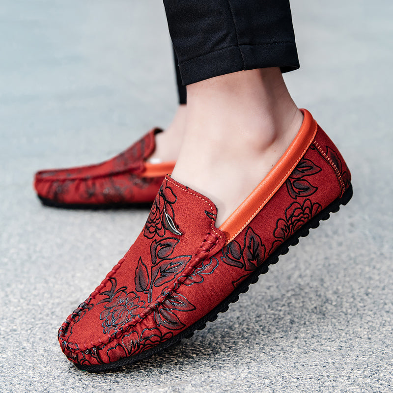 Skórzane loafersy z kwiatami