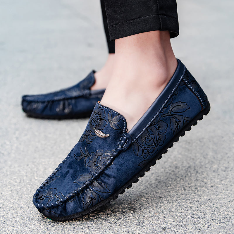 Skórzane loafersy z kwiatami
