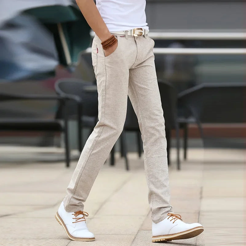 Slim Fit Lnianie Spodnie