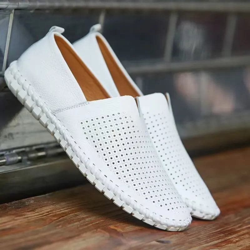 Eleganckie, oddychające skórzane loafersy