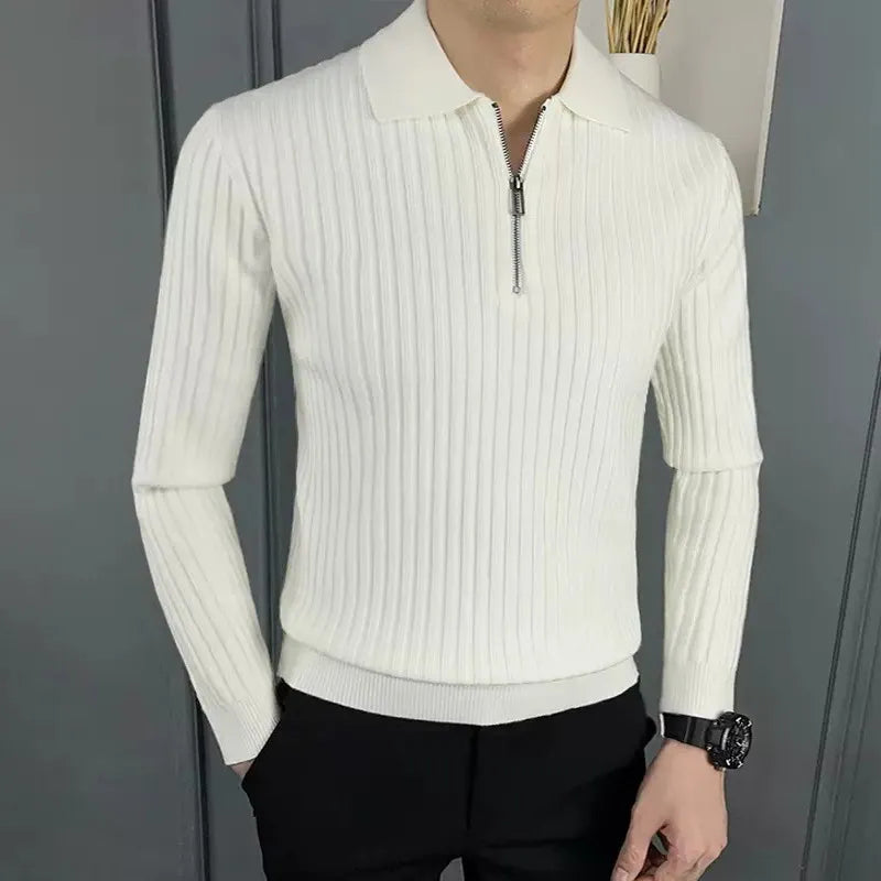 Elegancki sweter z zamkiem w paski