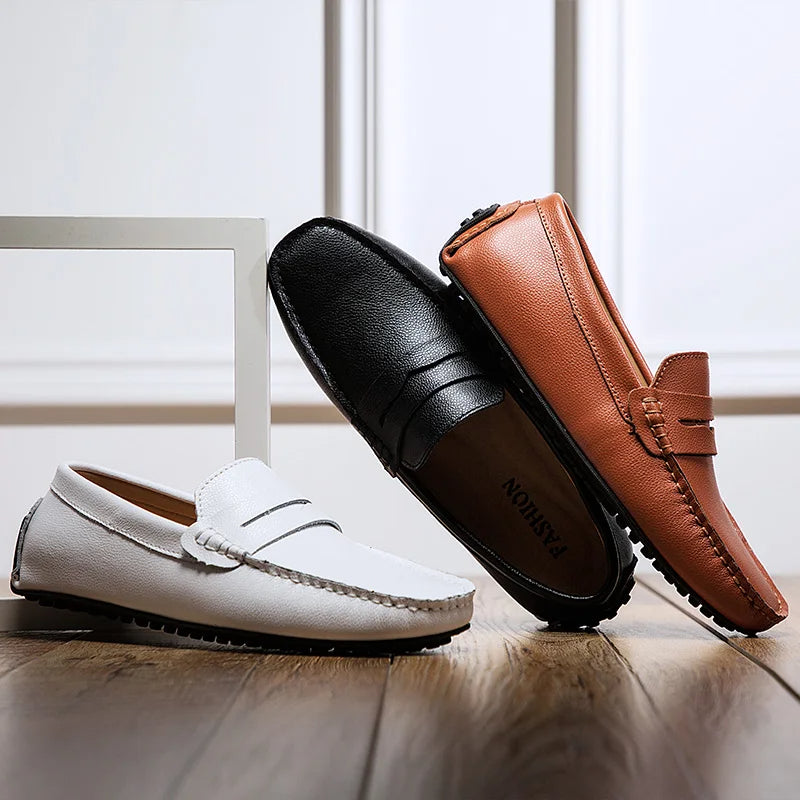 Casual skórzane letnie loafersy
