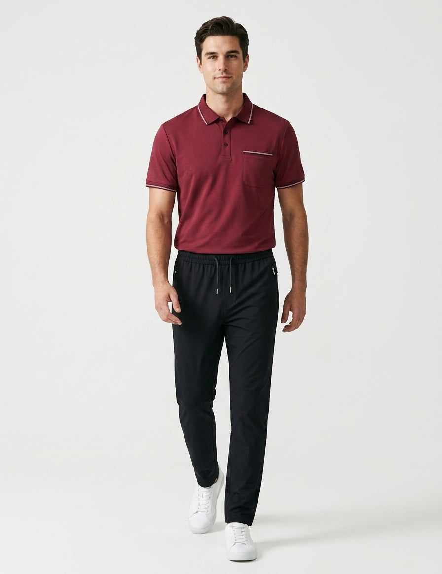 2-piece polo and pants set — On Model - Walking | Generated by Modelize
