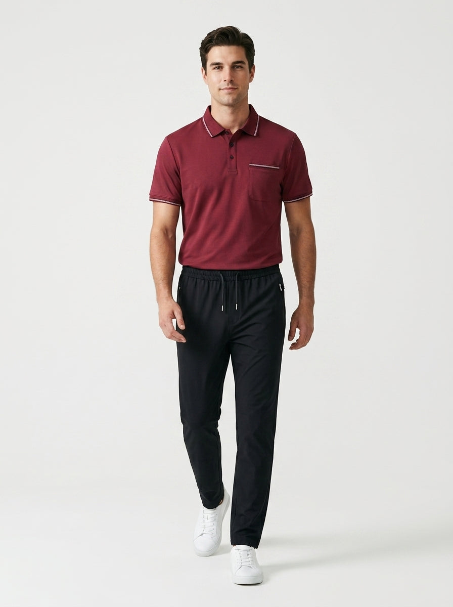 2-piece polo and pants set — On Model - Walking | Generated by Modelize